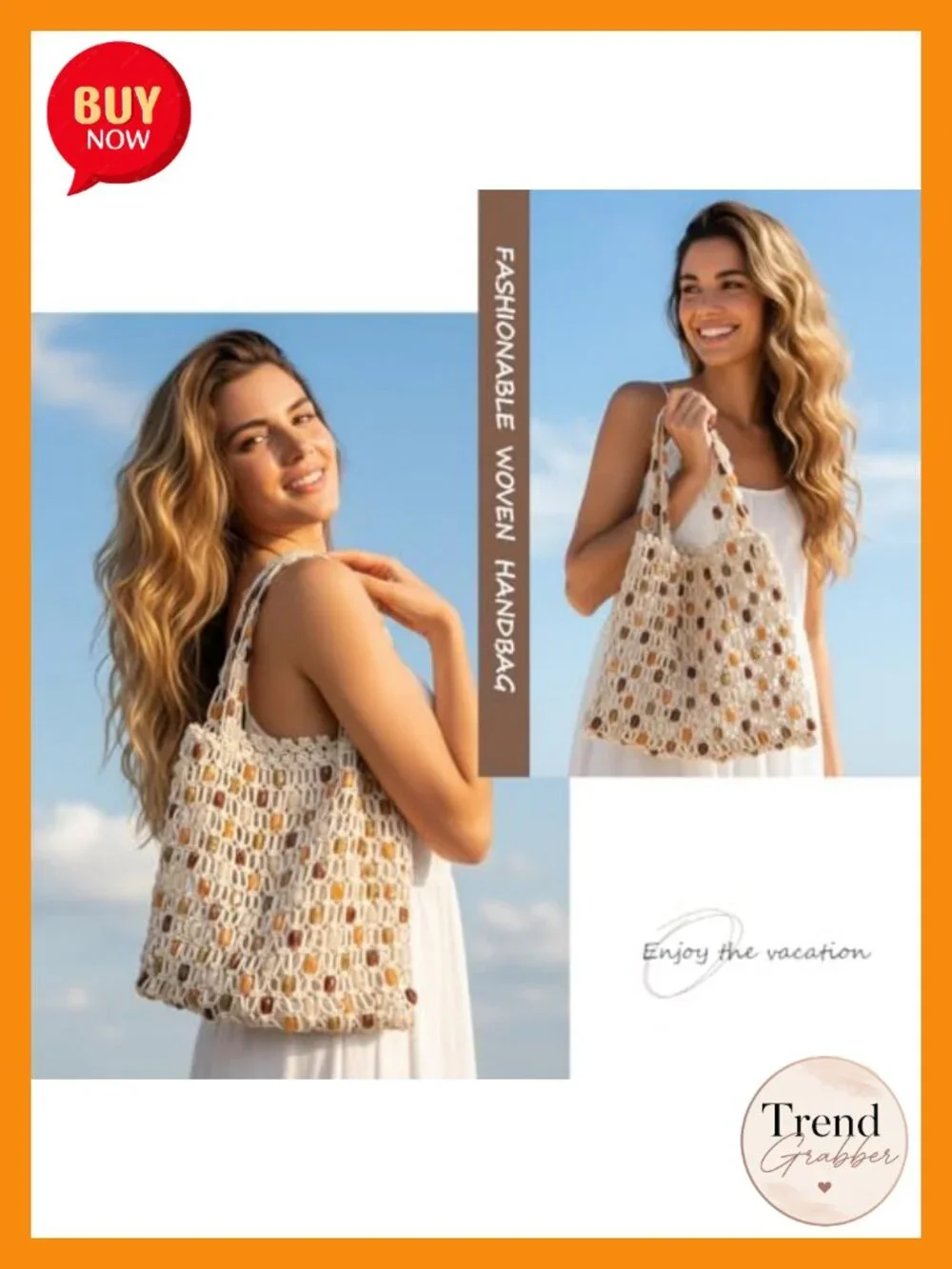 Handmade Boho Crochet Beaded Hobo Bag Shoulder Tote Lightweight Beach Purse